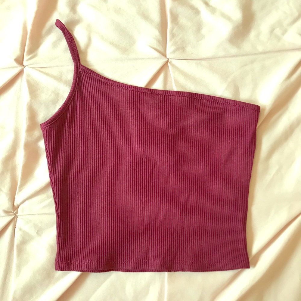 Burgundy One Shoulder Crop Top